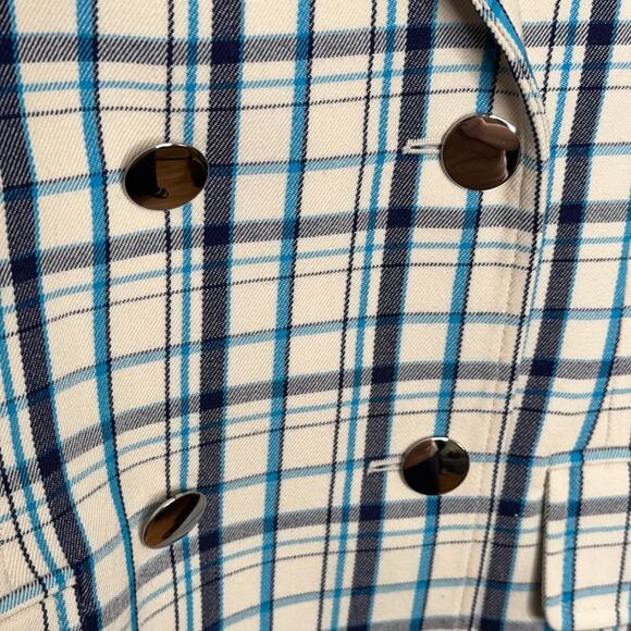 PRADA Double Breasted Gabardine Check Plaid Blazer Jacket Azzuro Blue Cream 2019 - Picture 10 of 12